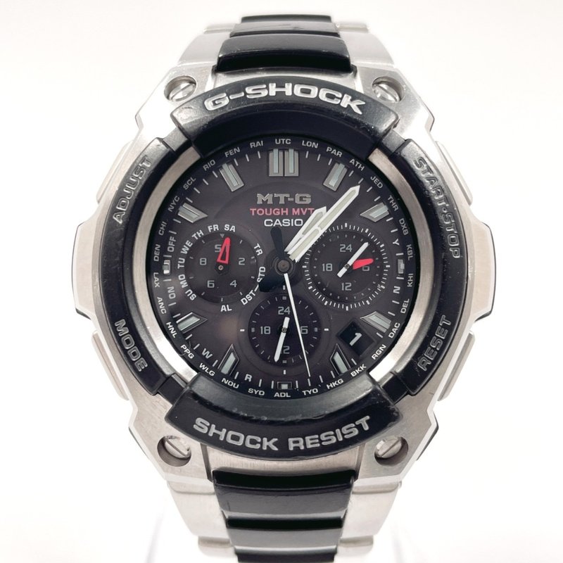 【日本直送 中古美品】カシオ CASIO 腕時計 MTG-1200 G-SHOCK ステンレススチール シルバー ブラック ソーラー メンズ - 女錶 - 不鏽鋼 銀色