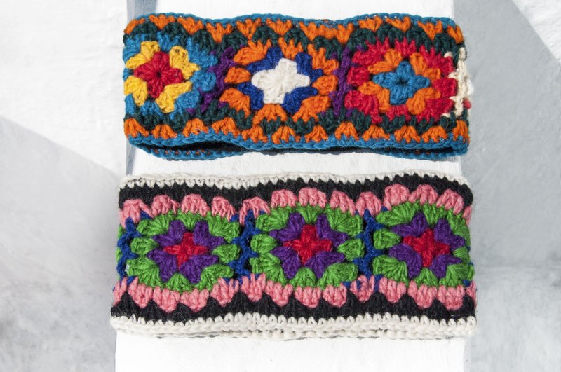 Handmade pure wool woven hair band / woven colorful hair band / crocheted hair accessories / handmade flower hair band - flowers - Headbands - Wool Multicolor