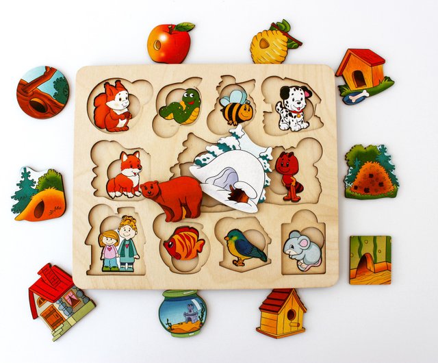 Wooden Puzzle - animals and houses, Montessori toddler toy, jigsaw board -  Shop WoodCreativityGifts Kids' Toys - Pinkoi