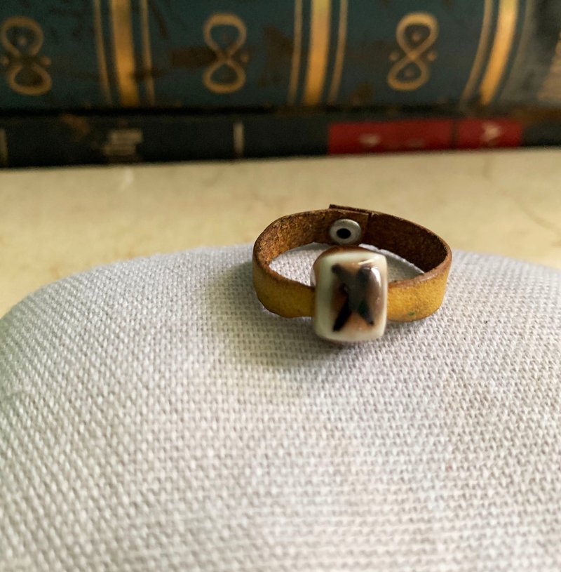 Ring Japanese white porcelain, natural glaze color, infinite, not greasy tones, real leather letter series - General Rings - Porcelain 