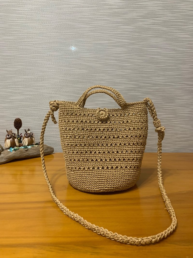 紙線交叉側揹/手提包。。可調節揹袋。小麥色。日本材質。 - 側背包/斜背包 - 紙 