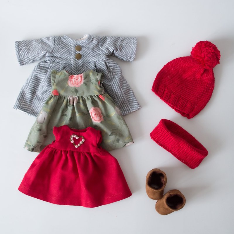 Ready to ship set of clothes for girl doll 12 inches (30cm) -waldorf doll outfit - ของเล่นเด็ก - ผ้าฝ้าย/ผ้าลินิน 