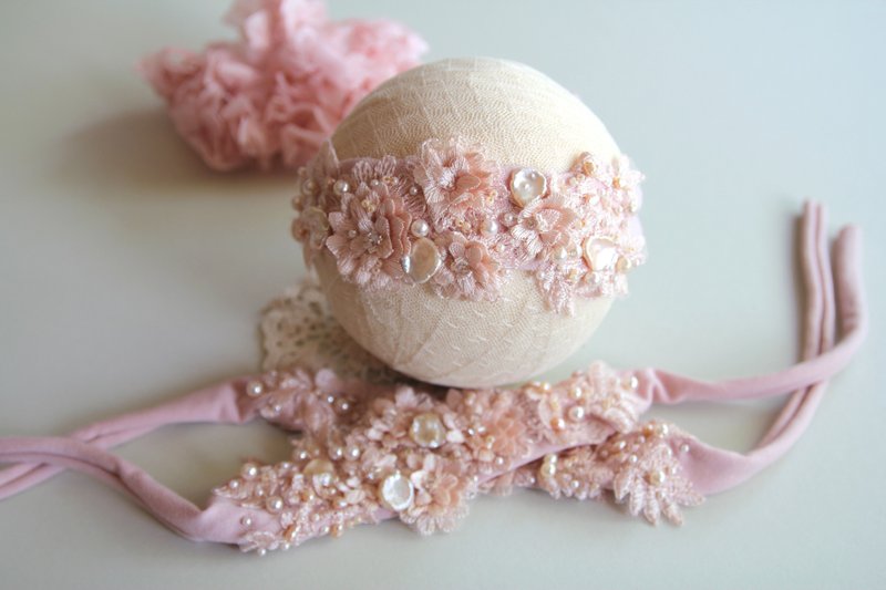 嬰兒頭帶 寶寶頭帶 嬰兒頭飾 頭飾 彌月禮物 彌月頭飾 百日宴頭飾 - 嬰兒帽子/髮帶 - 棉．麻 白色