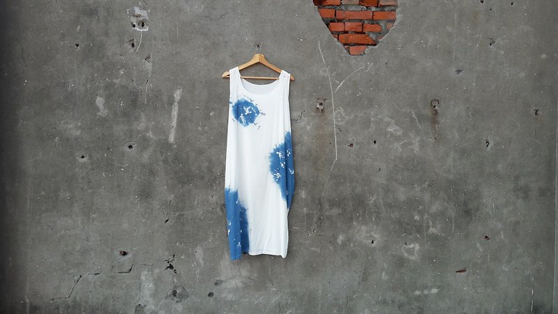 Blue dye, hand painted, batik, friendly earth symbiosis series, yo yo dress. - One Piece Dresses - Other Materials Blue