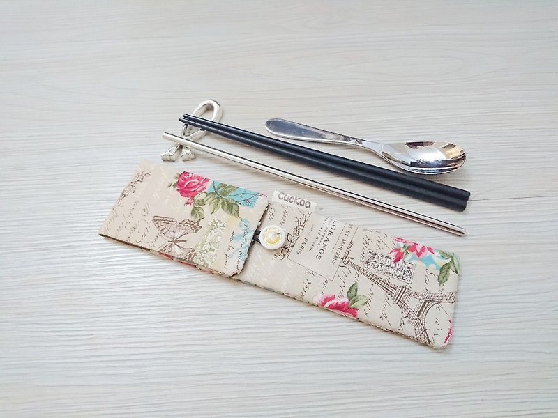 環保餐具收納袋 筷子袋 組合筷專用 雙層筷袋 雜貨英倫 - 餐具/刀叉湯匙 - 棉．麻 