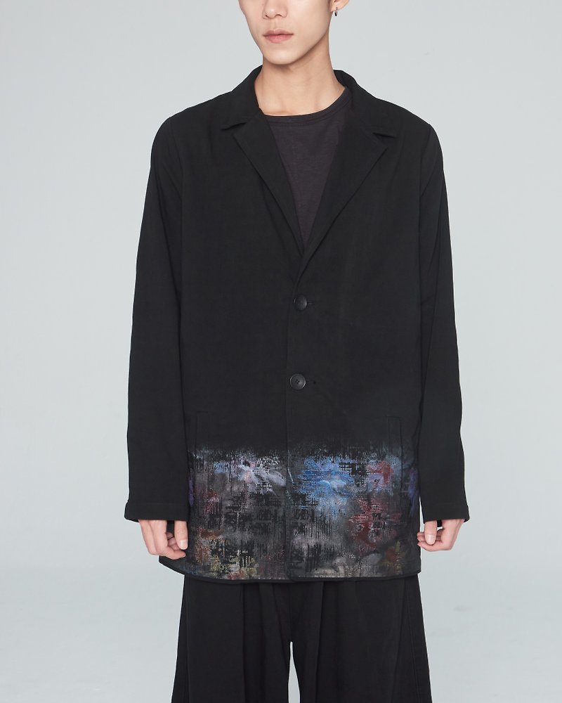 Flower Suit Jacket - เสื้อโค้ทผู้ชาย - ผ้าฝ้าย/ผ้าลินิน สีดำ
