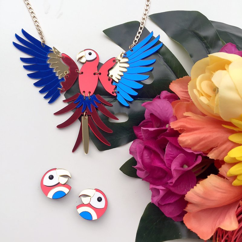 Scarlet Macaw Necklace - Chokers - Acrylic Red