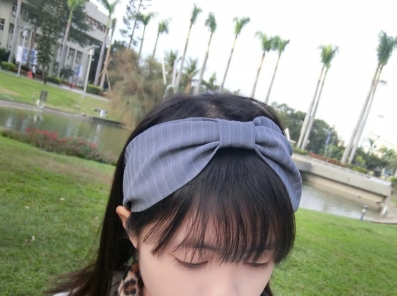 可調式蝴蝶寬版髮帶 hairband *SK* - 髮飾 - 棉．麻 灰色