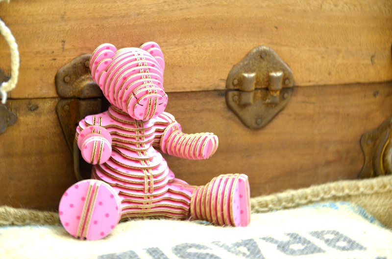 天天 熊 3D 手作 DIY 居家擺飾 粉紅 波點色 - 公仔模型 - 紙 粉紅色
