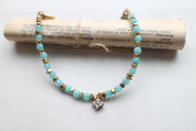 Jade/ zircon/ brass handmade bracelet - Bracelets - Other Metals 