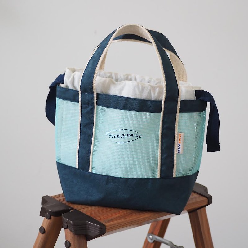 mini NET TOTE BAG : Navy blue - กระเป๋าถือ - ไนลอน สีน้ำเงิน