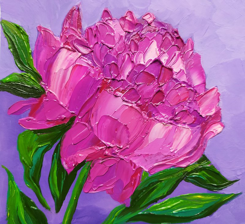 繪畫 丁香 牡丹 油畫 厚塗 靜物 原創藝術 花卉 - 壁貼/牆壁裝飾 - 其他材質 紫色