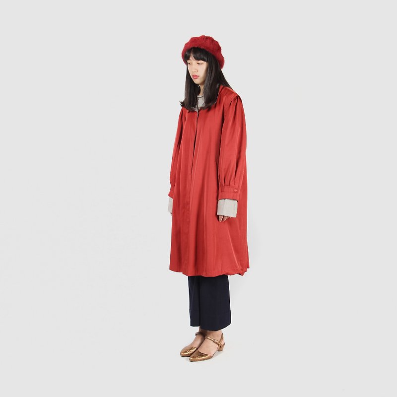 [Egg plant ancient] small painter umbrella-shaped loose vintage trench coat - Women's Blazers & Trench Coats - Polyester Red