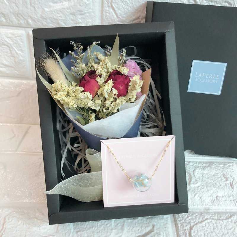 Personalized Dry Flower lower Gift Box Necklace  Birthday Bridesmaid  - สร้อยติดคอ - โลหะ สีเขียว