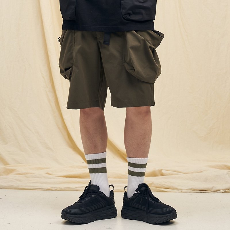 Pocket Shorts/Cotton/Sports/Plain/Unisex/Summer/Adjustable Waist - กางเกงขายาว - ผ้าฝ้าย/ผ้าลินิน สีเขียว