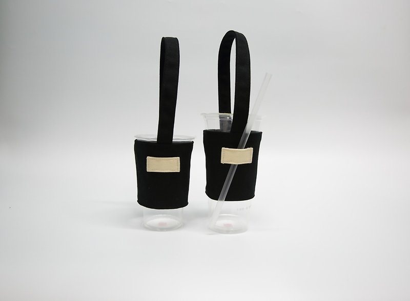 Colorful Series - Graphite Black Eco Cup Set Drink Cup Set Drink Bag - ถุงใส่กระติกนำ้ - ผ้าฝ้าย/ผ้าลินิน สีดำ