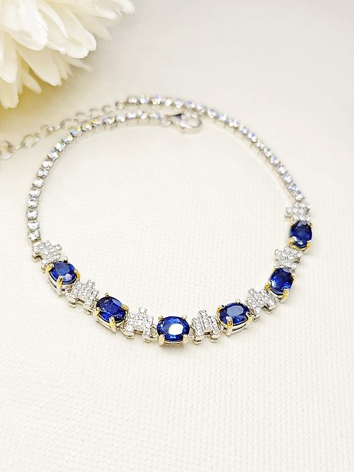 Luien路安翡翠 高貴|皇家藍寶|泰國天然高級鑽石切割藍寶石5mm純銀多顆手鏈