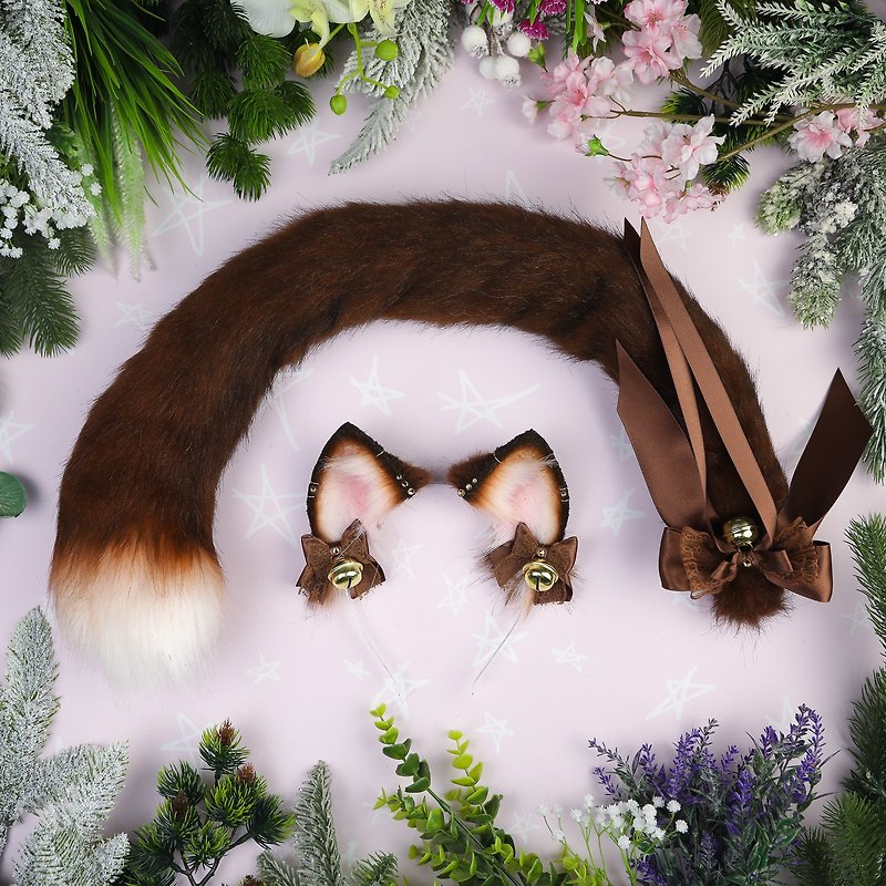 Brown Cat Ears and Tail Set - 髮夾/髮飾 - 其他材質 咖啡色