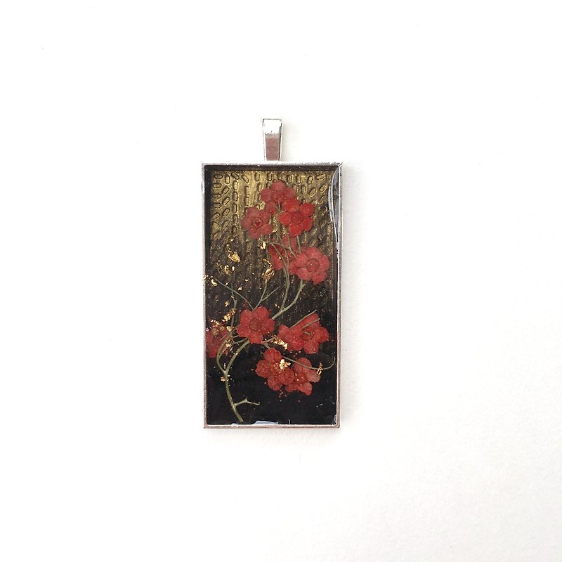 Autumn red and black No. 19 _ _ _ Original Plum metal necklace _ flowers _ _ a dark and stormy with 3mm unbleached kraft chain - สร้อยคอ - โลหะ 