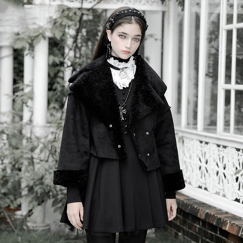 Gothic Magic Doll Retro Jacket/ With Belt - เสื้อแจ็คเก็ต - วัสดุอื่นๆ สีดำ
