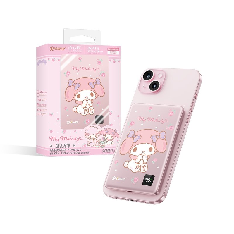 XPower x Sanrio My Melody M5K 3合1 5000mAh鋁合金移動電源 - 無線充電盤/板/座 - 其他金屬 粉紅色
