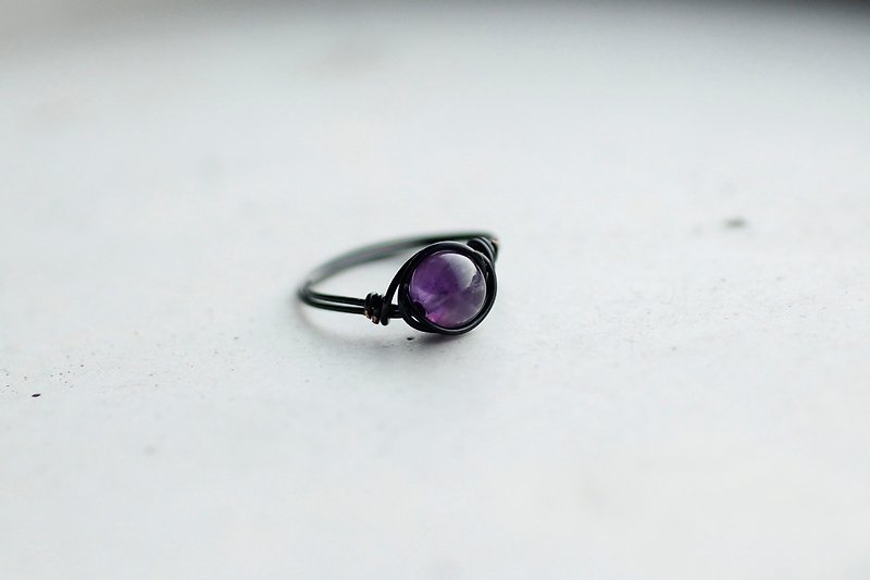 2月誕生石 6mm深紫晶銅線戒指 水晶 - 戒指 - 寶石 紫色