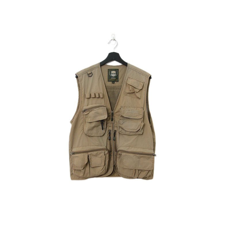 Back to Green-經典釣魚背心 卡其 多口袋v-23/vintage vest - 背心/無袖上衣 - 聚酯纖維 