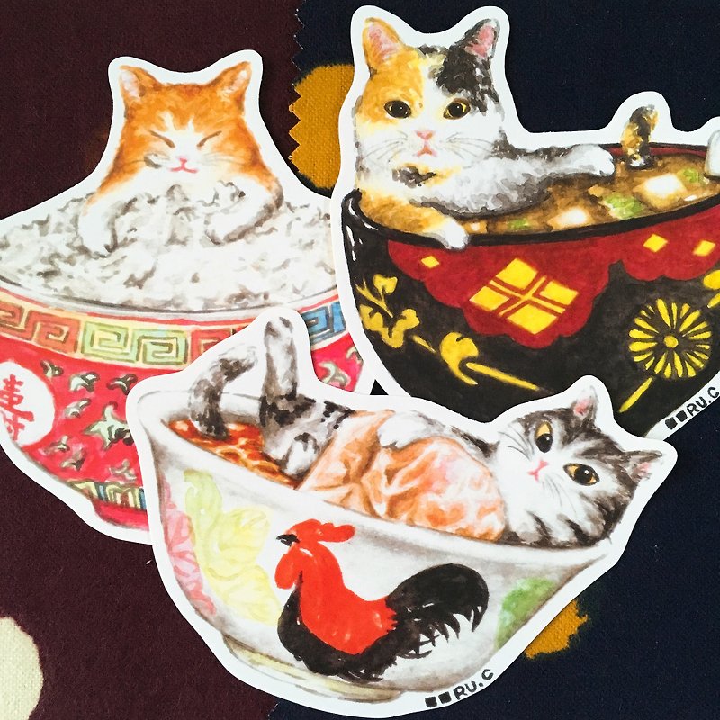 Three bowl cat big sticker set - Stickers - Paper Multicolor