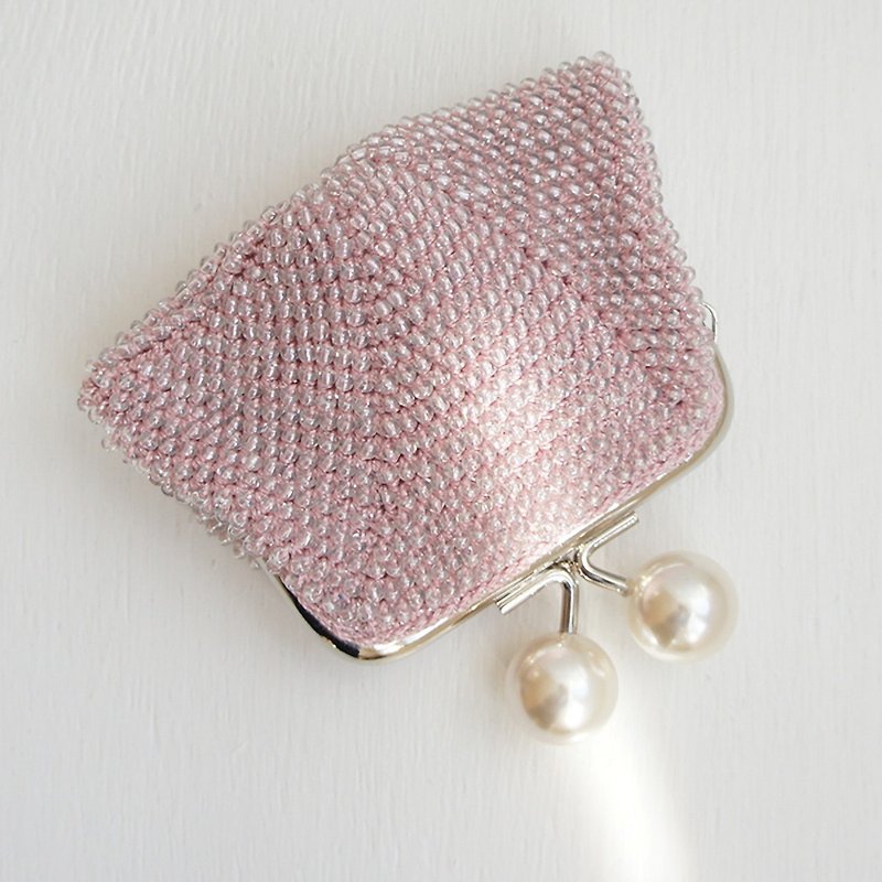 Ba-ba handmade Beads crochet pouch No.1367 - กระเป๋าเครื่องสำอาง - วัสดุอื่นๆ สึชมพู