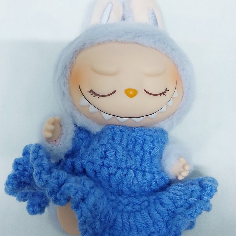 beautiful labubu V1 V2 Blue short doll dress yarn crochet handmade - Stuffed Dolls & Figurines - Other Materials Blue