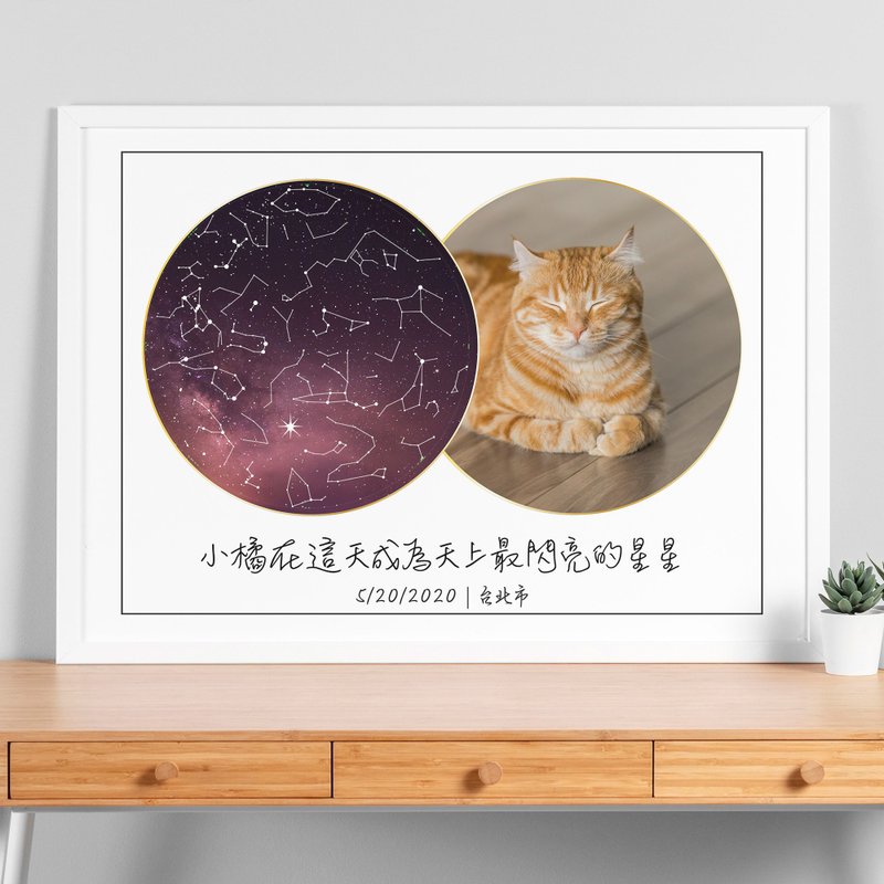 客製化寵物貓狗過世當天的真實星空夜晚A3鋁框思念懷念節哀悼念畫 - 海報/掛畫/掛布 - 鋁合金 黑色