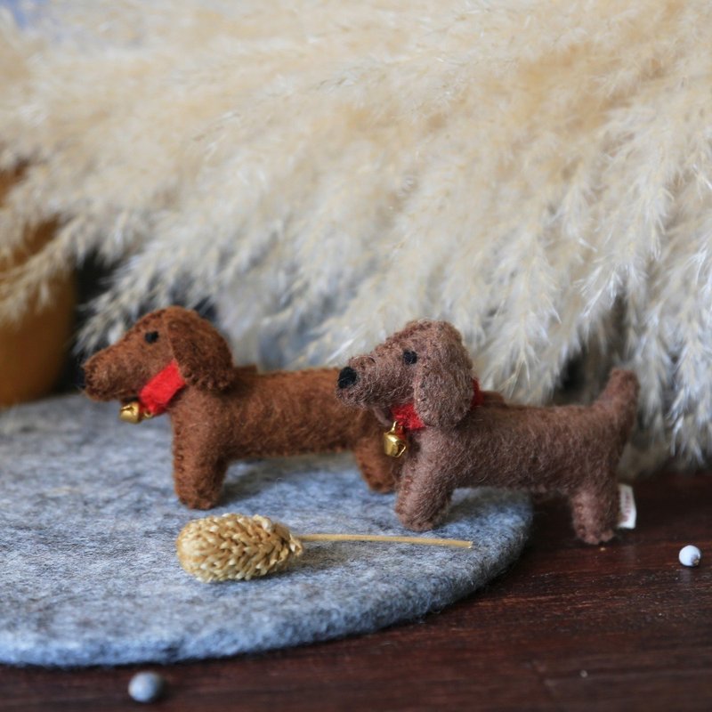 Wool felt leather sewing key ring・Dachshund - ที่ห้อยกุญแจ - ขนแกะ 