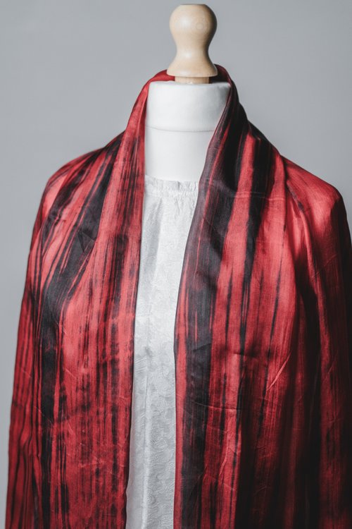 Silk and Bears 100% Mulberry Silk Scarf – Hand Dyed, Lightweight, Red and Black