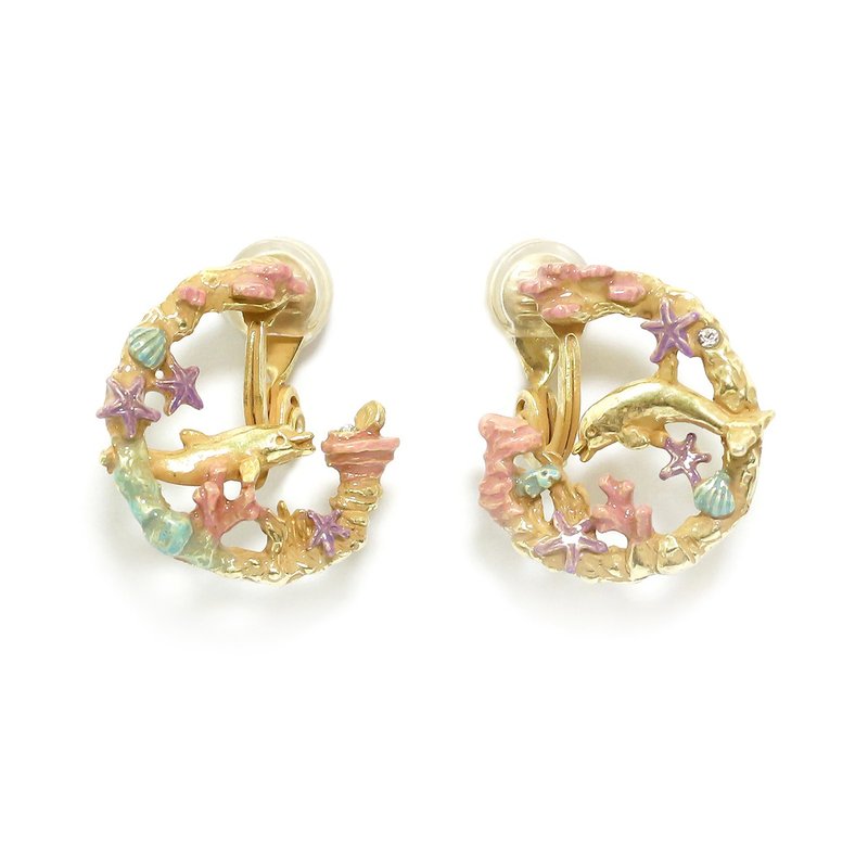 オーシャンイヤリング Ocean Clip-on Earrings EA127 - 耳環/耳夾/耳骨夾 - 其他金屬 多色