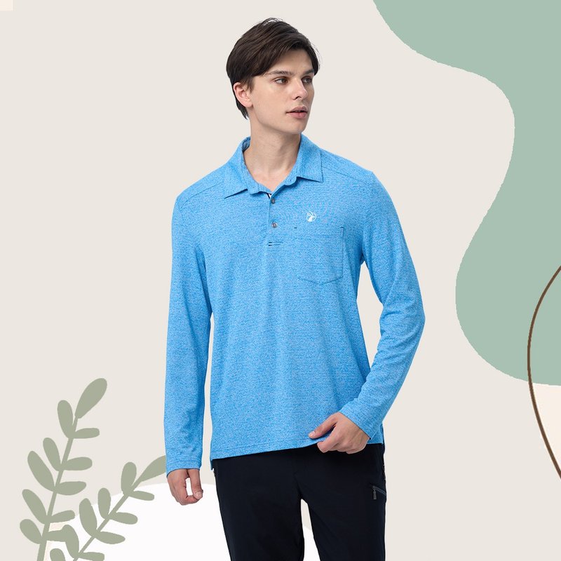 [Wildland ウィルダネス]シルバーファイバーエラスティック POLO 長袖シャツ メンズ 0B11610-158 ブルー - シャツ メンズ - ポリエステル ブルー