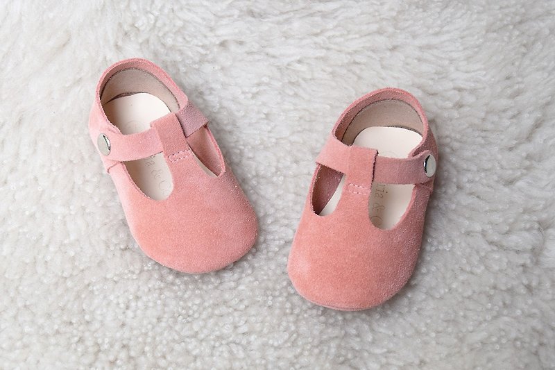 Peach Baby Girl Shoes, Pink Baby Moccasins, Leather Mary Jane, Pink Baby Moccs - รองเท้าเด็ก - หนังแท้ สึชมพู