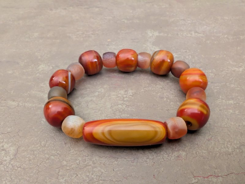 Eye agate bracelet, natural large agate beads, powerful protection dzi - Bracelets - Gemstone Orange