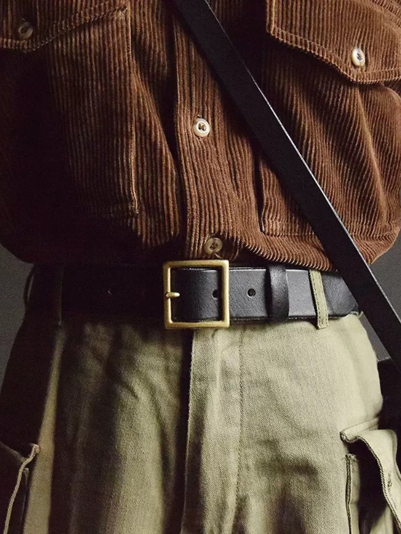 Vintage Cowhide 35MM Belt Copper Pin Buckle Waist Belts For Men - เข็มขัด - หนังแท้ สีดำ