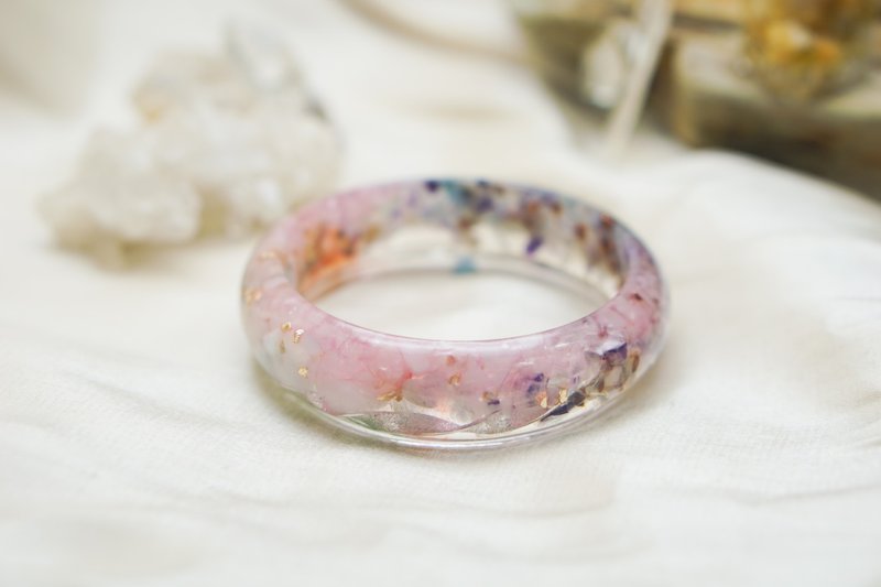 Cherry Pink Wisteria Purple [Large Size Wide Bangle 66mm] - Magical Crystal Purifying Orgonite - สร้อยข้อมือ - เรซิน สึชมพู