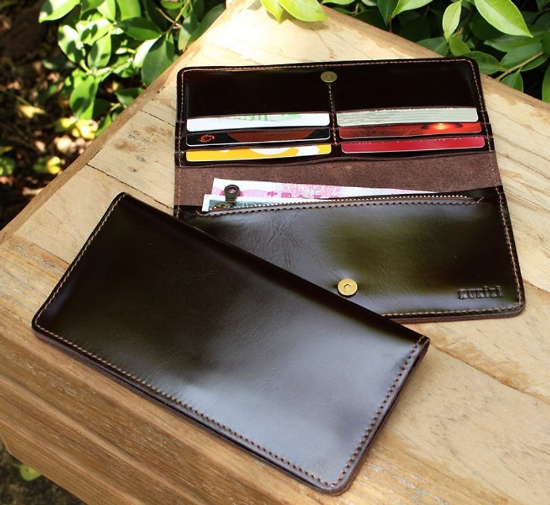 Wallet - My2 - สีน้ำตาลเข้ม (หนังวัวแท้) / Leather Wallet / Long Wallet / 錢包 - กระเป๋าสตางค์ - หนังแท้ 