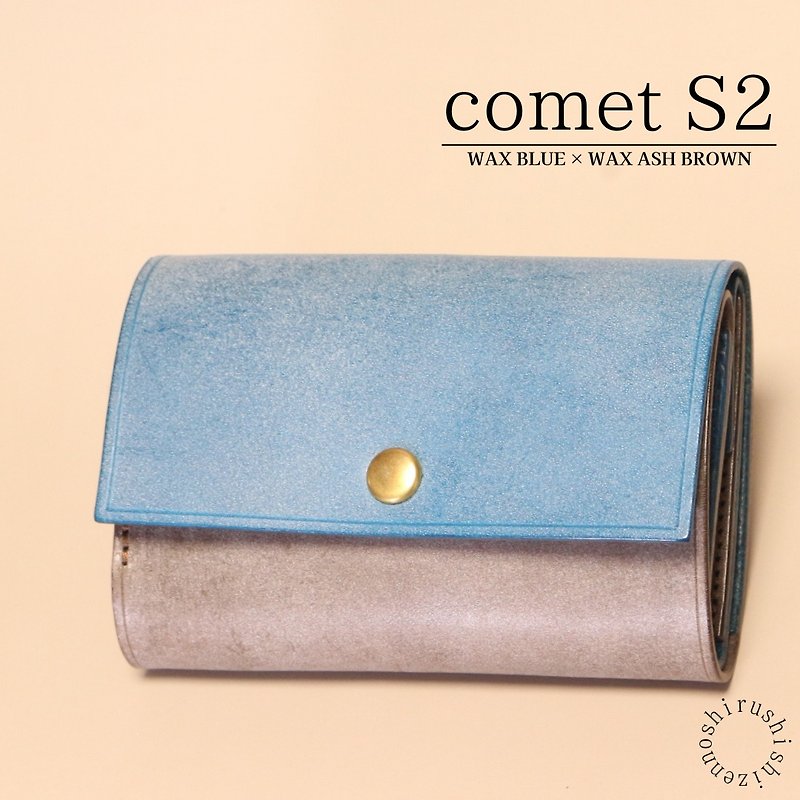 comet S2 compact tri-fold wallet - กระเป๋าสตางค์ - หนังแท้ สีน้ำเงิน