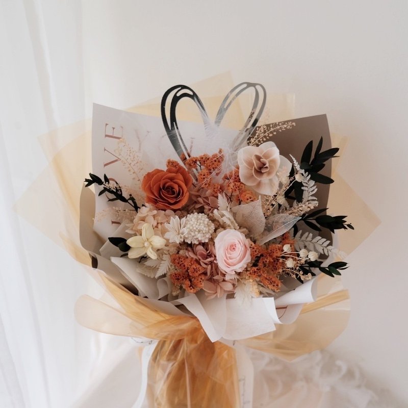 Sunset orange pink with your company every moment of my heart/Chinese Valentine's Day bouquet Valentine's Day gift proposal bouquet - Dried Flowers & Bouquets - Plants & Flowers Orange