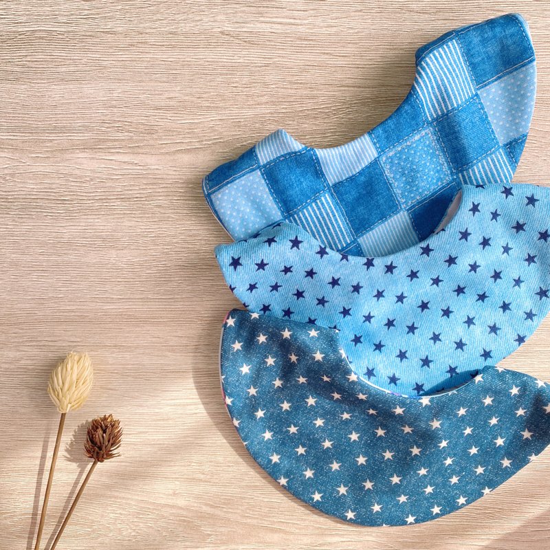 iiidolmama handmade denim color series handsome and cute double-sided bib saliva towel - Bibs - Cotton & Hemp 