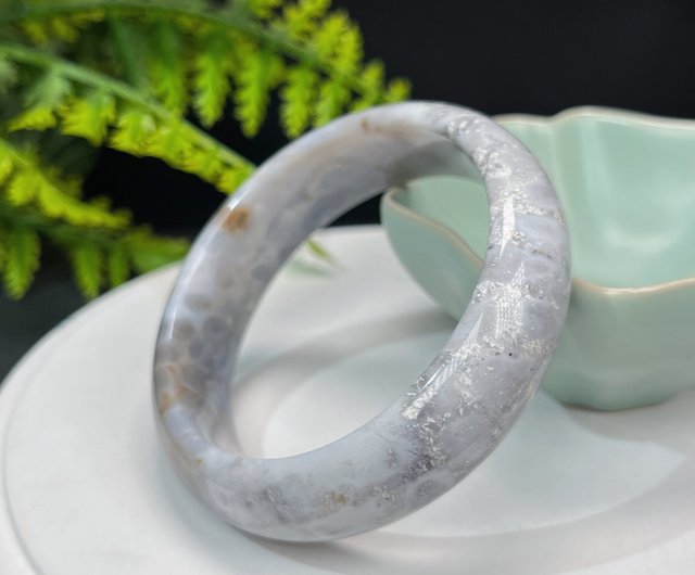 精品冰藍灰珊瑚玉手鐲54MM 冰潤高瓷玉化檸檬片鳳尾紋生機安康