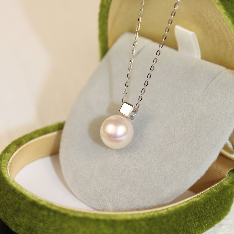 [Japanese Akoya Seawater Pearl] 14K Akoya Heavenly Skin Pearl Necklace Retractable Chain - Earrings & Clip-ons - Pearl Silver