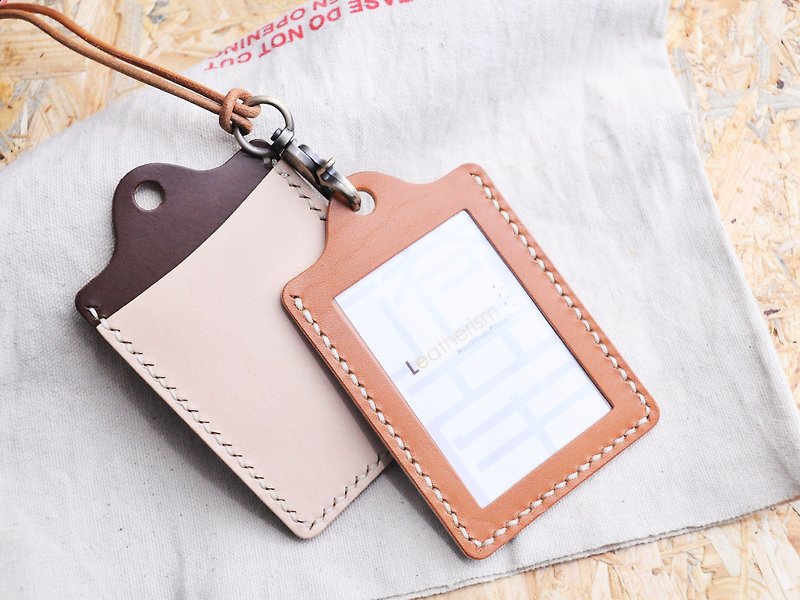 Straight ID Card Holder Well Sewn Leather Material Bag Card Holder Card Holder Card Holder Business Card Leather DIY - เครื่องหนัง - หนังแท้ สีนำ้ตาล