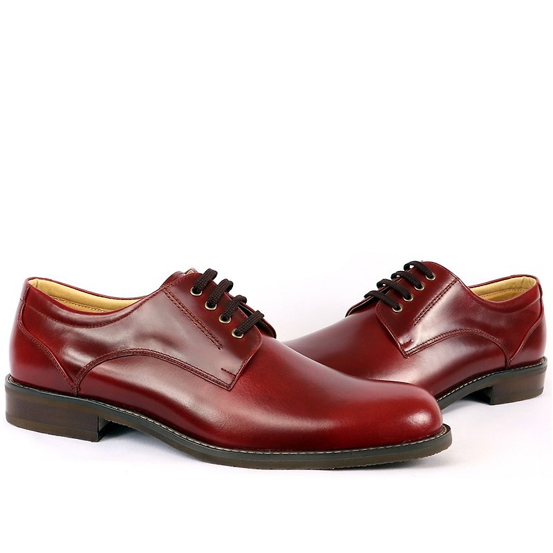 หนังแท้ รองเท้าหนังผู้ชาย สีแดง - sixlips British classic elegant derby shoes wine red