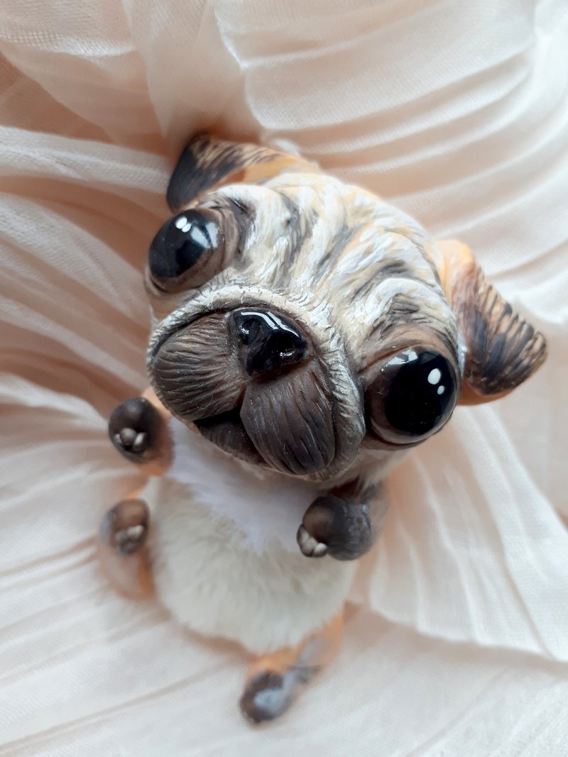 桃紅 Pug 泰迪小狗毛絨玩具狗毛絨動物收藏公仔 - 公仔模型 - 其他材質 卡其色
