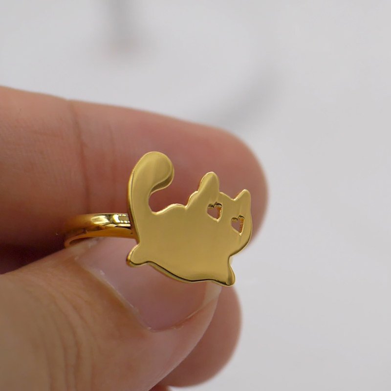 手作りのリトルキャットリング-真ちゅうにK18ゴールドメッキ - リング・指輪 - 金属 ゴールド