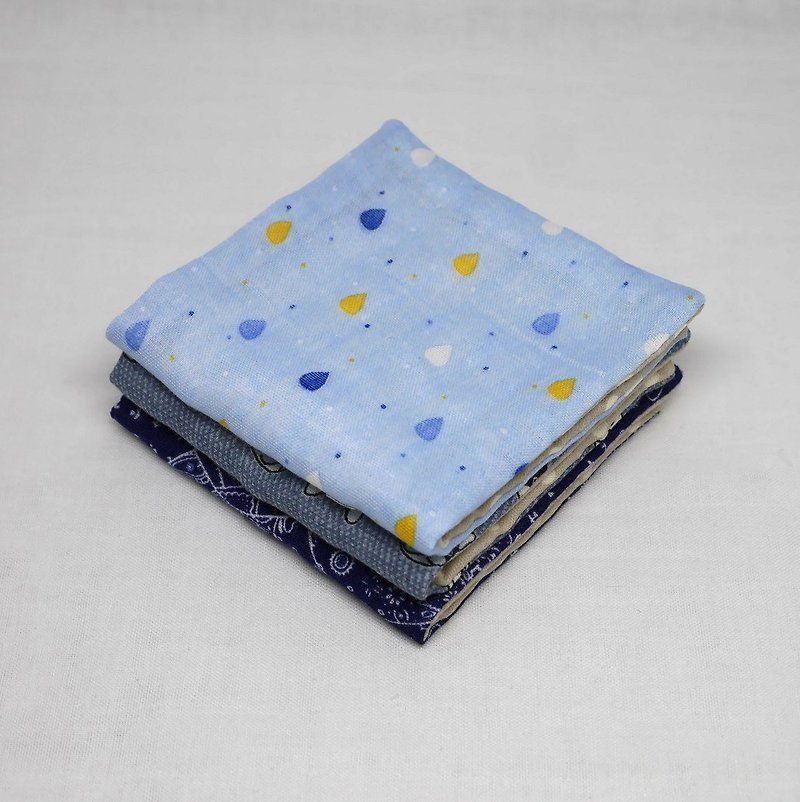 Japanese Handmade 6 layer of gauze mini-handkerchief / 3 pieces in 1unit - ผ้ากันเปื้อน - ผ้าฝ้าย/ผ้าลินิน สีน้ำเงิน
